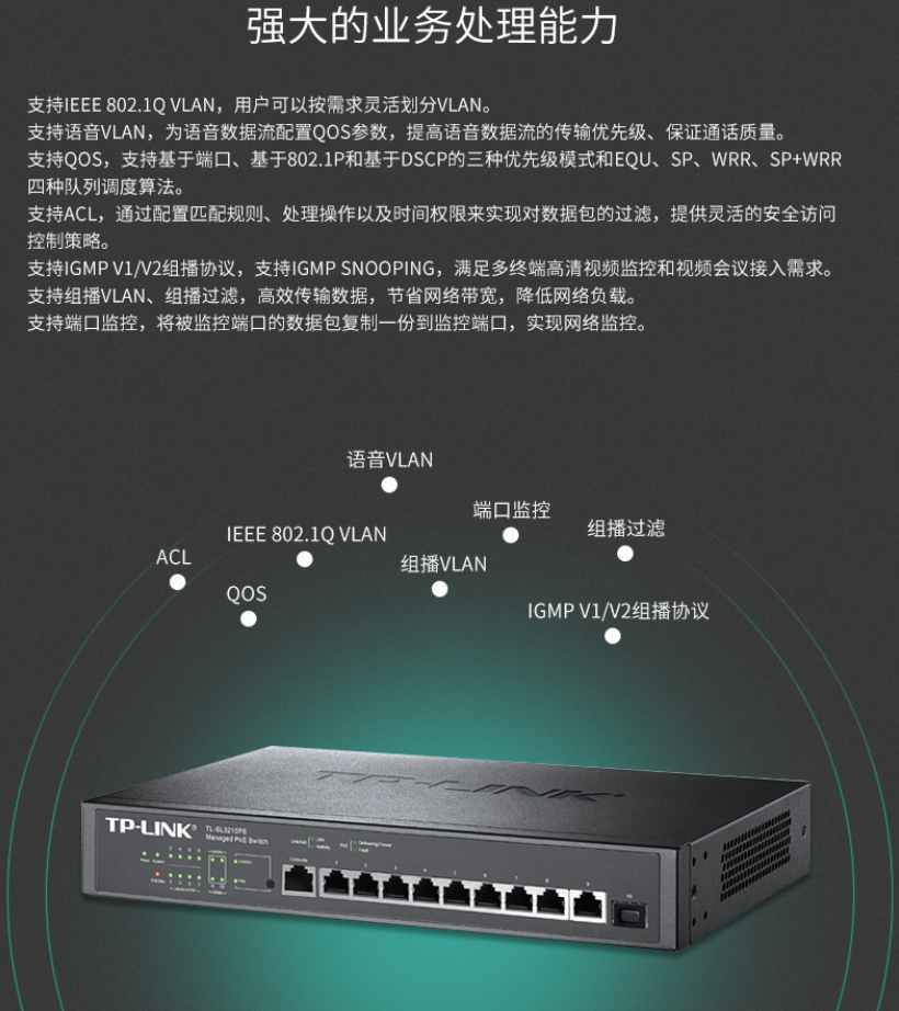 TP-LINK 10口千兆上聯(lián)網(wǎng)管PoE交換機
